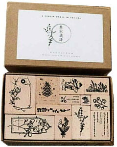 dilib 木製ゴム印セット 植物 花 木 スタンプ ゴム印 判子 ハンコ 可愛い かわいい スタンプセット スクラップブッキング イラスト クラフトカード 手帳用