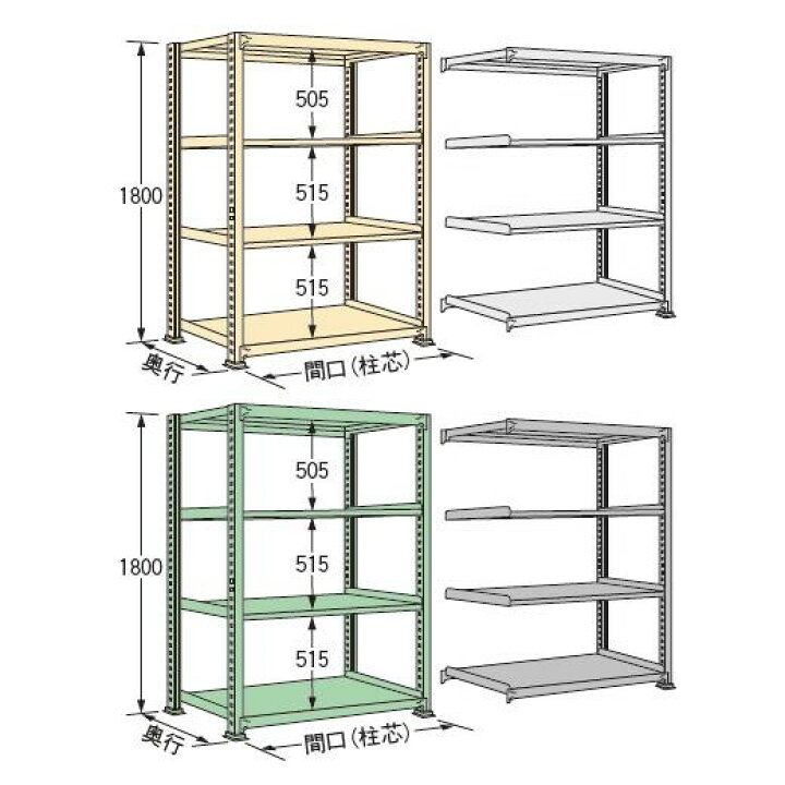 楽天市場】スチール棚 中量ラック150kg/段タイプ 単体型 高さ1800×間口 