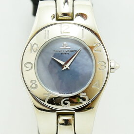 ボーム＆メルシェ 中古 レディース BAUME & MERCIER リネア 65305 クォーツ 2重巻き SS ステンレススチール 社外レザー ブルーシェル