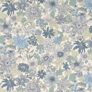 生地 綿麻シーチングプリント カラフル花柄(KTS7051) B.ブルー 09Cu45_