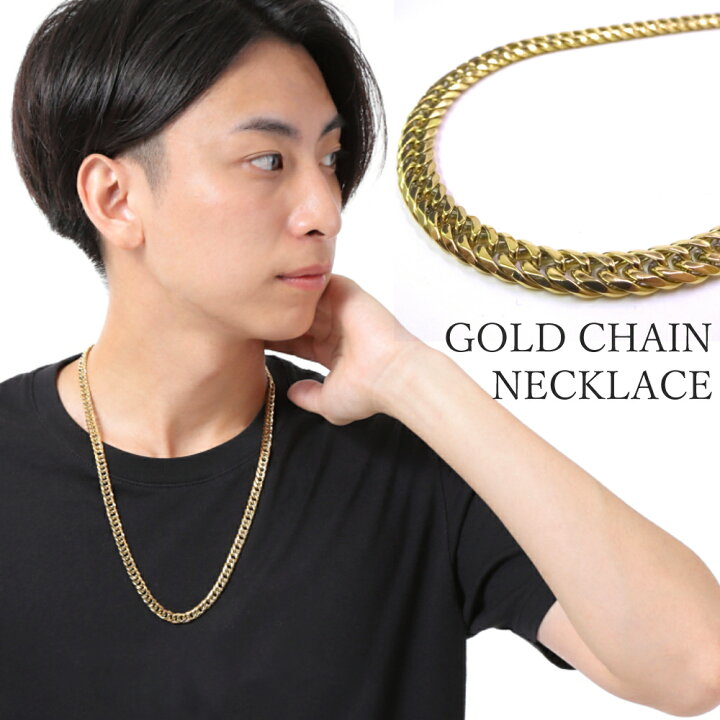 楽天市場 ステンレス ダブル喜平 ゴールド ネックレス 鏡面仕上げ ６面カット 中折れジョイント 金色 幅6mm 京都おかげさまで