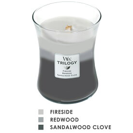 【国内正規品】WoodWick/ウッドウィックトリロジージャーMウォームウッズWW910-05-11 TRILOGYcandleプレミアム 高品質 パチパチ音 癒し リラックス ムスク レッドウッド サンダルウッド フレグランス インテリア プレゼント たき火キャンドル