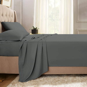 Pizuna コットン・フラットシーツ クイーン400スレッドカウント 梳毛ロングステープル綿100%サテン織り洗濯機で洗える高級フラットシーツ 1枚230x270cm(濃い灰色)