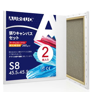 AUREUO 綿化繊混紡 張りキャンバス S8 (45.5cmX45.5cm) 2枚 - 中目布・ 水彩画・油絵画・アクリル兼用 - モダンアート・ポップアートに最適