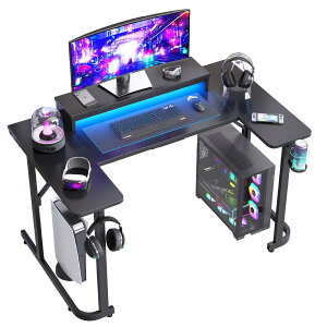 Bestier ゲーミングデスク 幅130cm×奥行80cm ゲーミングテーブル LEDライト付き 頑丈なフレーム 安定 耐荷重100KG U型 パソコンデスク 机 pcデスク モニター台付き プロゲーマー向け ブラック