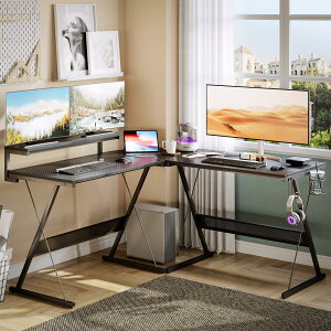 Bestier ゲーミングデスク l字デスク 幅140cm×奥行140cm ゲーミングテーブル LEDライト付き パソコンデスク 机 pcデスク モニター台付き コーナーデスク 作業机 gaming desk ブラック