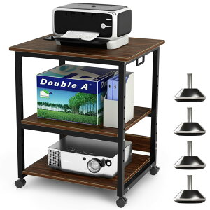 DEWEL プリンター台 高さ70cm×幅60cm×奥行50cm プリンターワゴン 3段 キャスター付き 総耐荷重90kg 中棚調整 木製 収納 A3対応 プリンターラック サイドワゴン 組み立て簡単 (ウォルナット)