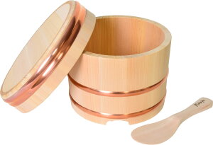 木曽工芸 木曽さわら 江戸型おひつ 3合用 手作り杓文字付き ナチュラル