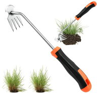 庭用除草ツール 根抜き 多機能除草くわ片手用 長い柄 雑草取り器具 草刈り 草取り用くわ 4本鍬レーキ 11…