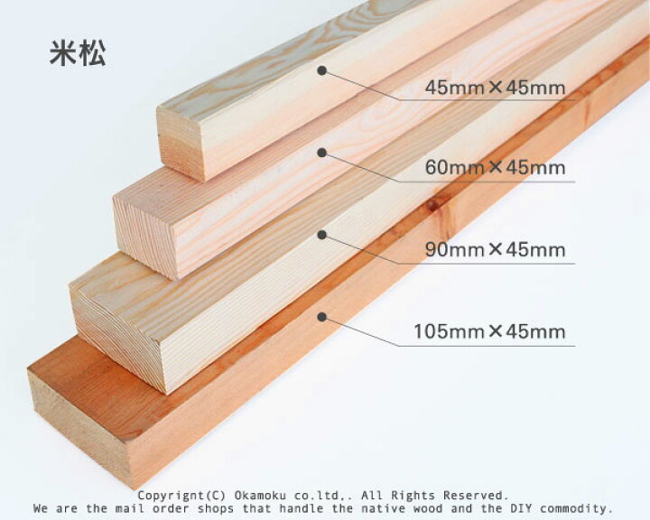 楽天市場】米松 【約45×105×3000mm】（2本束） : オカモク楽天市場店