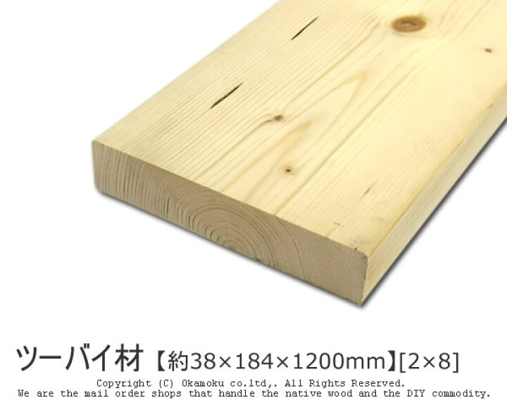 楽天市場】ツーバイ材 【約38×184×1200mm】 [2×8] ( DIY 木材 2x8 角材  