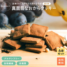 【OKARAT】 グルテンフリー 真面目なおからクッキーココア 6袋 | 置き換え ダイエット 糖質制限 食物繊維 ダイエット 糖質オフ 低糖質 小麦粉不使用 無添加 マクロビ おから 腸活 【送料無料】