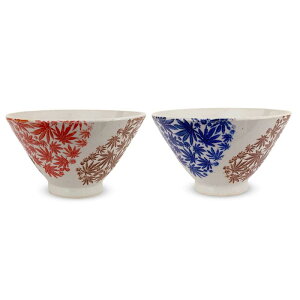 ジェイキッチンズ(J-kitchens) 勲山窯 ペア 茶碗 11cm 波佐見焼 日本製 二色 紅葉 (ブルー レッド)