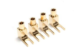 【Yラグ端子 ／ 4本 or 8本 1組】 L型 ソルダーレス (無ハンダ) バナナプラグをスペードプラグ(Yラグ) L型に変換 金メッキ ケーブル差込口径4mm 【バナナプラグレボリューション】