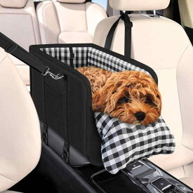 ドッグベッド 小型犬 車載 カーコンソール アームレスト台 ポータブル コンパクト ペットシート 布製 黒 無地 中硬度 16L クッション 肘掛け 携帯式 ファブリック 車内