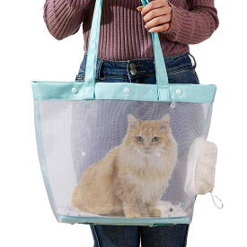 ペットキャリー ペットバッグ 猫 犬 夏 散歩 通気性 メッシュ 格子柄 ナイロン 軽量 セミソフト 手持ち ショルダー ミントグリーン グレー ベージュ 普段使い かわいい ポータブル