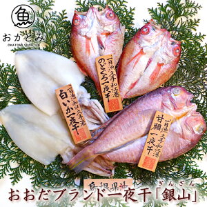 【送料無料】 おおだブランド一夜干「銀山」 甘鯛 のどぐろ 白いか (またはするめいか) 無添加 天日塩 国産 島根産 ひもの のどぐろ入 専門店 誕生日 プレゼント お祝い 内祝い お礼 魚 ノ
