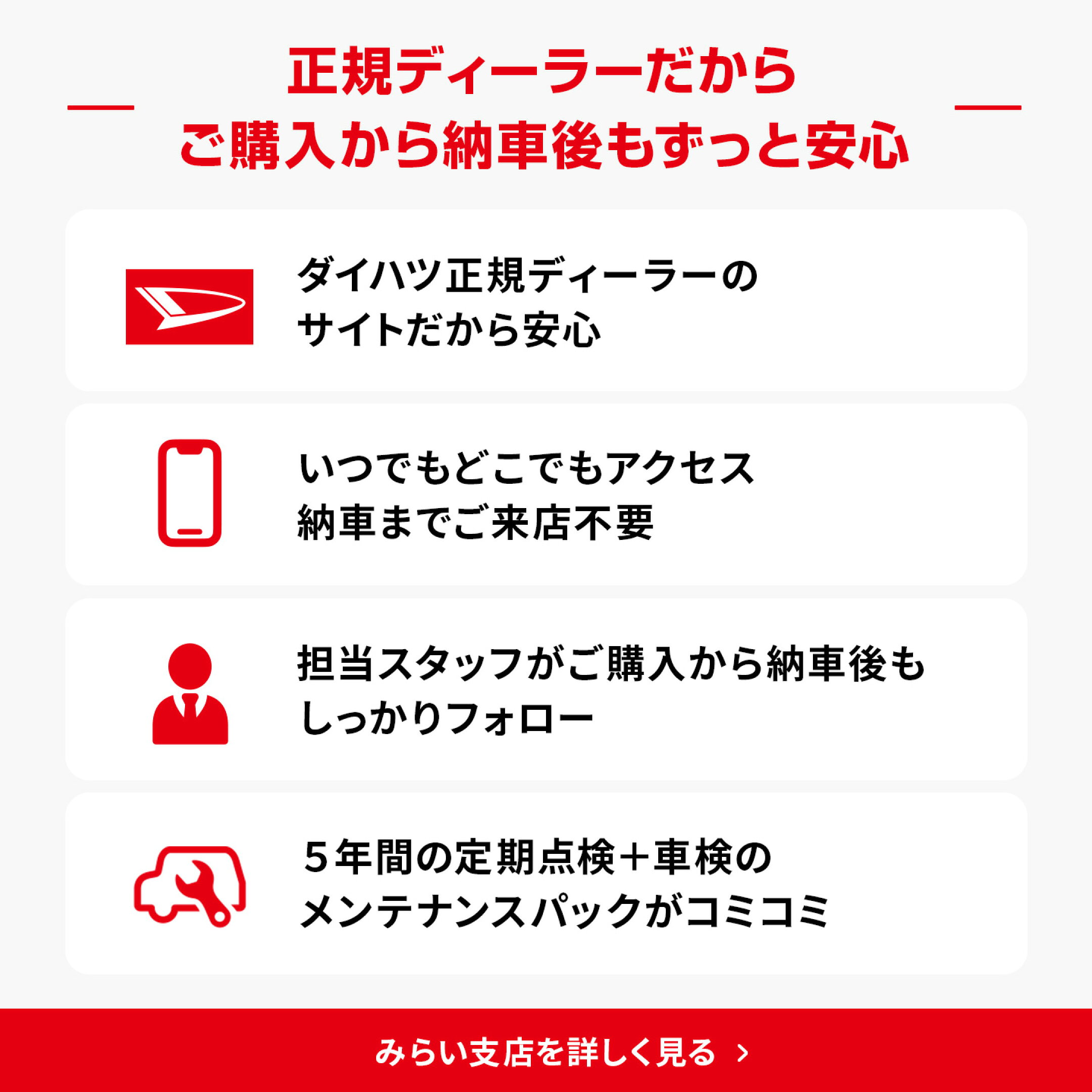 正規ディーラーだからご購入から納車後もずっと安心