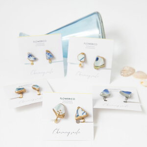 シー陶器のクリップイヤリング【flowerico】(イヤリング クリップ式 レディース アクセサリー 陶器)日本製 ハンドメイド 北欧 雑貨 贈り物 ギフト おしゃれ 大人かわいい 誕生日プレゼント 出