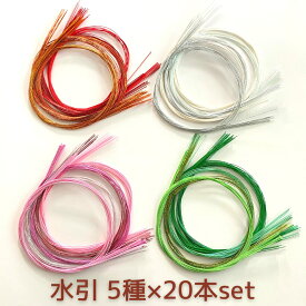 ＼10日限定5%オフクーポン／秀〆 水引 アソート 材料 セット 90cm×100本 5色 × 20本 砂子 すかし パテント 色水引 水引き mizuhiki 髪飾り 手芸 素材