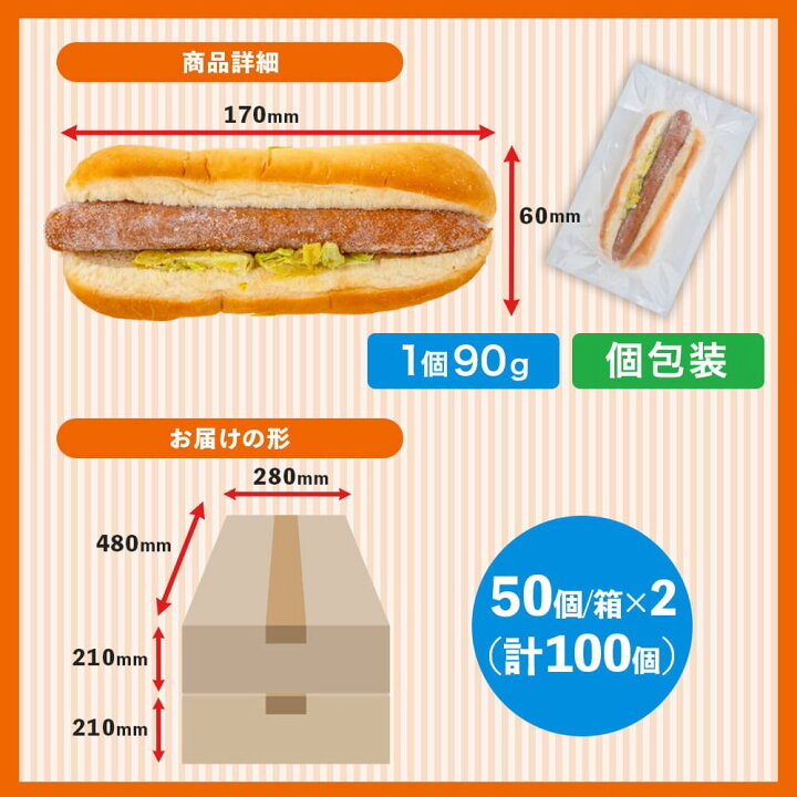 楽天市場】冷凍 ホットドッグ 100個 2箱セット（50袋/1箱）祭のおかず 