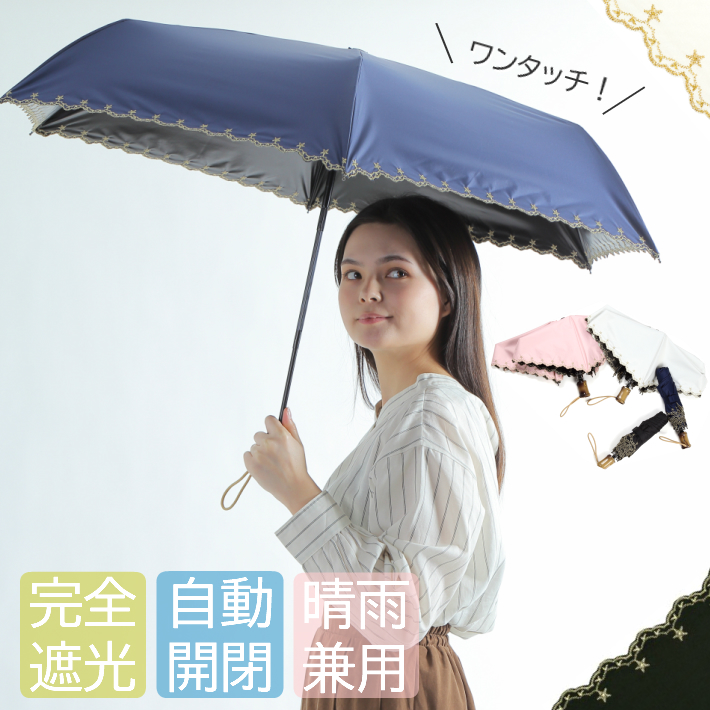 晴雨兼用 折りたたみ傘 日傘 UVカット ネイビー ワンタッチ 自動開閉 通販