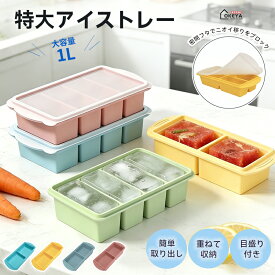＼7％OFF!!お盆休みSALE★楽天ランキング1位★製氷皿 シリコン ふた付き シリコン冷凍トレー 蓋付き 2/4分割 1L 250ml 500ml アイストレー 食品保存容器 大型アイスキューブ 冷凍庫容器 作り置き 4つのコンパートメント 離乳食 スープ小分けに便利 取り出し簡単 電子レンジOK