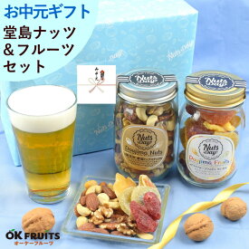 【テレビで紹介】 お中元 ギフト おつまみ プレゼント ナッツ 無塩プレミアム7種類ミックスナッツとドライフルーツソムリエが厳選した6種のドライフルーツミックス 百貨店でお土産に使われています【堂島ナッツ＆フルーツ中瓶セット】