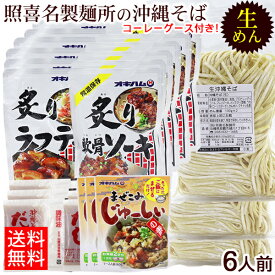 照喜名 生めん沖縄そば お肉倍 6人前セット（麺 そばだし 選べる具材 まぜこみジューシーの素 コーレーグース） 【送料無料】　/照喜名そば ソーキそば 炙り軟骨ソーキ 炙りラフテー 炙りソーキ（ガーリック味）