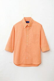 WSP 63384 ユニセックス　小柄ギンガムチェック5分袖シャツ　オレンジ