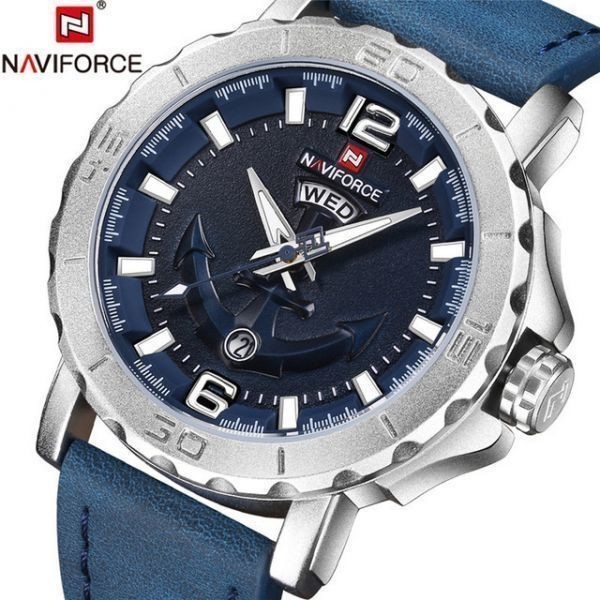 Naviforce メンズ 腕時計 高級ミリタリー 本革 クォーツ腕時計 ビジネス ブルー セール商品 トップブランド クォーツ 大特価