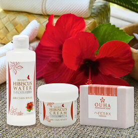 ハイビスカス スキンケア3点セット 琉球コスメ ハイビスカス化粧水 ハイビスカス保湿クリーム OUHAソープ ハイビスカス蒸留水 ローズマリー蒸留水 沖縄 コスメ スキンケア 化粧水 保湿クリーム 石けん お土産 基礎化粧品 沖縄ウコン販売