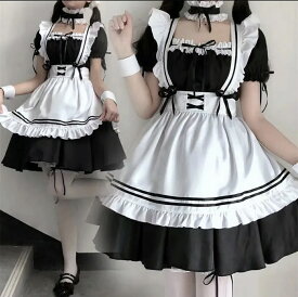 【期間限定！5960円→2980円+200円OFF 9日まで】メイド服 可愛い コスプレ メイド 8点セット ハロウィン コスチューム かわいい 仮装 衣装 フリル ロリータ カチューチャ付き フルセット アニメ 大人 膝丈 ゴスロリ イベント 結婚式 文化祭 送料無料
