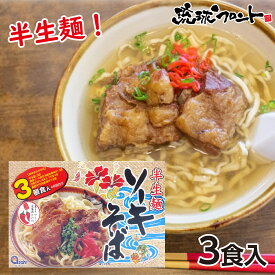 ソーキそば 半生麺 3食入 コーレーグース付 沖縄土産 沖縄 お土産 豚バラ軟骨煮付 軟骨ソーキ 島唐辛子泡盛漬け汁 島とうがらし泡盛漬け汁 あさひ