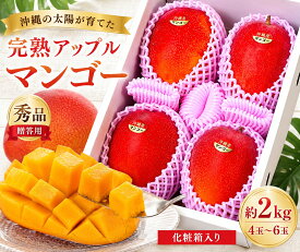 【予約商品・送料無料】完熟アップルマンゴー 贈答用 秀品 約2kg（4玉～6玉） 　☆化粧箱入り☆沖縄県産最高級マンゴー 発送7月〜8月下旬頃