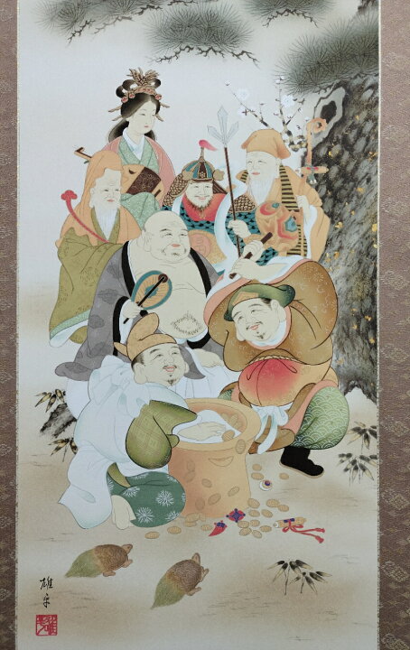 楽天市場】掛け軸 七福神 尺五サイズ（54.5×190センチ）化粧箱(紙箱 