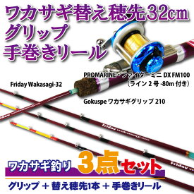 フライデー ワカサギ穂先 32cm 3点セット(グリップ＋穂先1本＋手巻きリール) (wakasagi-32-3set)｜わかさぎ 初心者 入門セット ワカサギ 穂先 ワカサギグリップ リール フルセット 竿 ロッド ワカサギセット ドーム 釣り 釣具 道具 用品