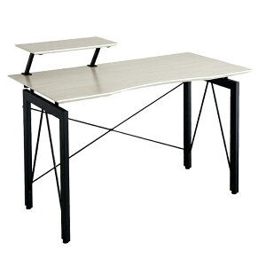 デスク パソコンデスク 幅120cm オフィスデスク ワークデスク オフィスデスク 学習デスク 机 棚付き 黒脚 スチール 北欧 おしゃれ ミルキーホワイト 単品