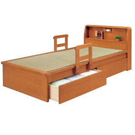 畳ベッド シングルベッド ベッド畳 木製 たたみベッド ベッドシングル 棚t ライト 引出し 手すり付 引出しタイプ 宮付き 棚付き 照明付き 収納 たたみベッド タタミベッド 木製