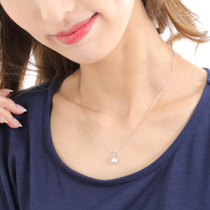 楽天市場】真珠 ペンダント ネックレス パール 7mm ダイヤ 0.01ct 