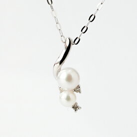 真珠 ネックレス ペンダント チェーン ダイヤモンド 0.02ct パール 金 レディース シンプル かわいい 女性 18金 ダイヤ K18 ホワイトゴールド 18K アレルギー対応 結婚式 冠婚葬祭 ツイストパール あこや 本真珠 二粒 誕生日 ギフト プレゼント