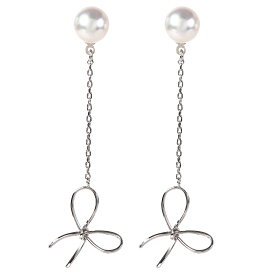 ピアス パール 真珠 揺れる おしゃれ シンプル 金 14k k14 14金 ゴールド 大人アレルギー 安心 金属アレルギー 国産 あこや真珠 チャーム リボンW 本真珠 誕生日 ギフト プレゼント