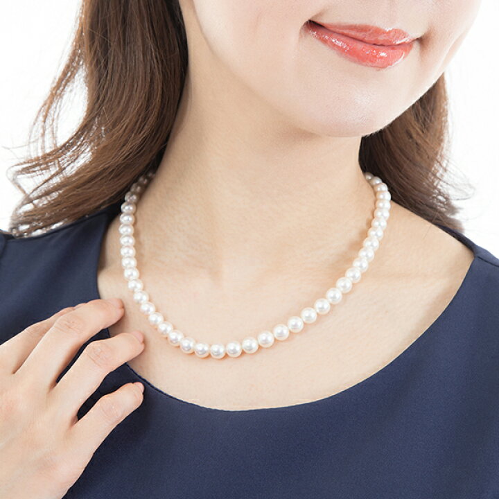 パールネックレス SV 真珠約7.0-7.3mm ホワイト系 つぶれる 冠婚葬祭 1連 