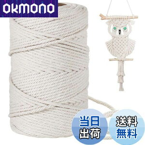 【送料無料】4mm 綿紐,100M 太いマクラメロープ 手芸 壁掛け おもちゃ 盆栽などに (ベージュ)