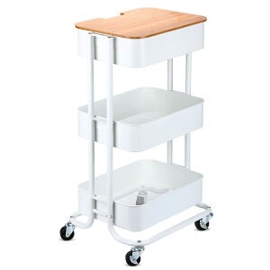 【送料無料】HANKEY キッチンワゴン 天板付き 収納ワゴン ベビーワゴン 台所収納 収納カート バスケットラック 整理棚 キャスター付き 移動式 3段 組立簡単 スチール製 全体耐重45KG 幅43x奥行33