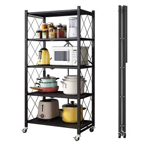 【送料無料】AEEZO 折り畳みラック 3/4/5段 折りたたみ収納ラック スチールラック キャスター付き移動式棚 メタルラック 食器収納棚 キッチンラック シェルフラック 頑丈