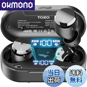 【送料無料】TOZO T12 ワイヤレスイヤホン 2025 極上の音体験 迫力かつ繊細な音 LEDディスプレイ電池残量表示 防水性能 ENCノイズキャンセリング カスタムEQ 専用アプリ対応 タッチ制御 最大約55
