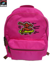 COACH×Keith Haring ナイロン リュック ピンク F11939【中古】[▼]