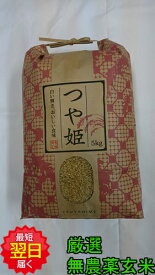 【令和5年産　新米】山形県産　無農薬　つや姫 ★玄米5kg送料無料※北海道、沖縄は発送見合わせております。