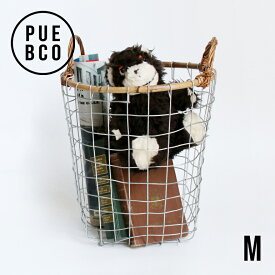 【マラソンP最大47倍+10%OFF】【ロングセラー】プエブコ｜ラタントップワイヤーバスケット M【PUEBCO RATTAN TOP WIRE BASKET M】[バスケット 丸 籐 ワイヤー 持ち手付 整理 収納 インテリア]☆